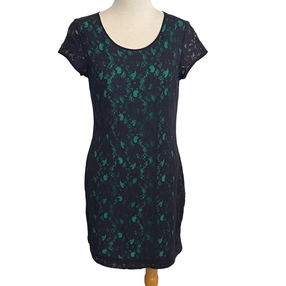 Banana Republic Dress Size 4 Black Lace Emerald Green Lined Career Party